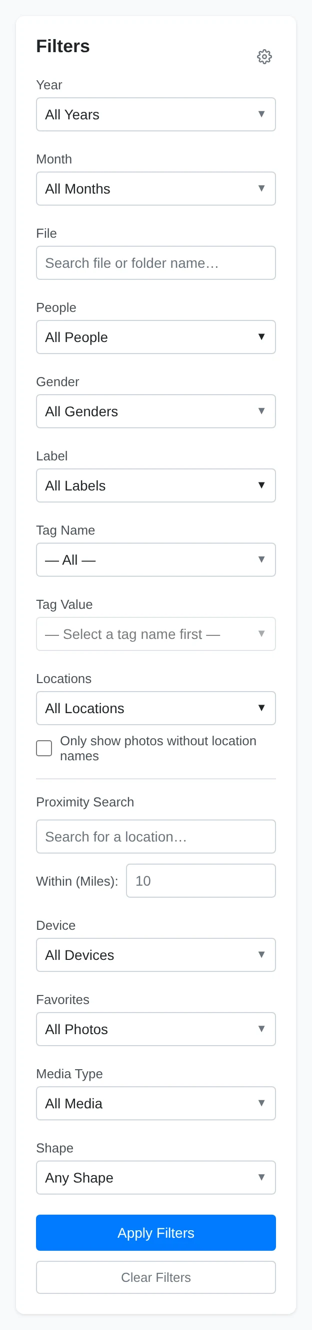 Gallery filter sidebar