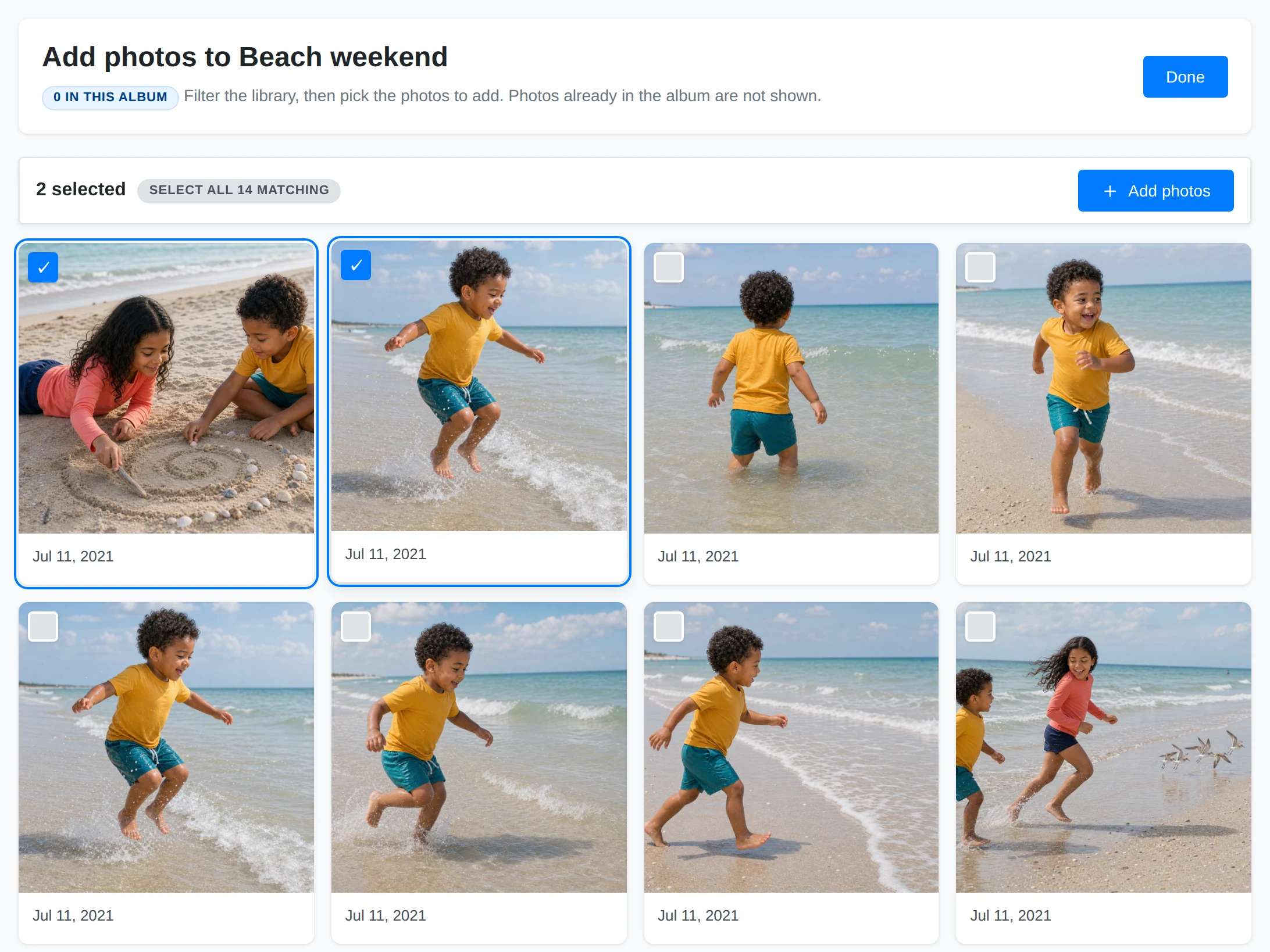 Beach-trip photos with two selected for the album
