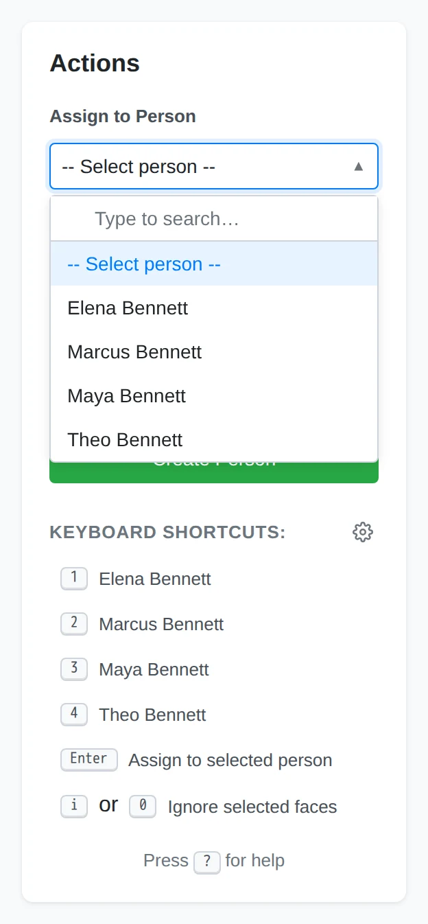 The Assign to Person selector open with the Bennett family choices