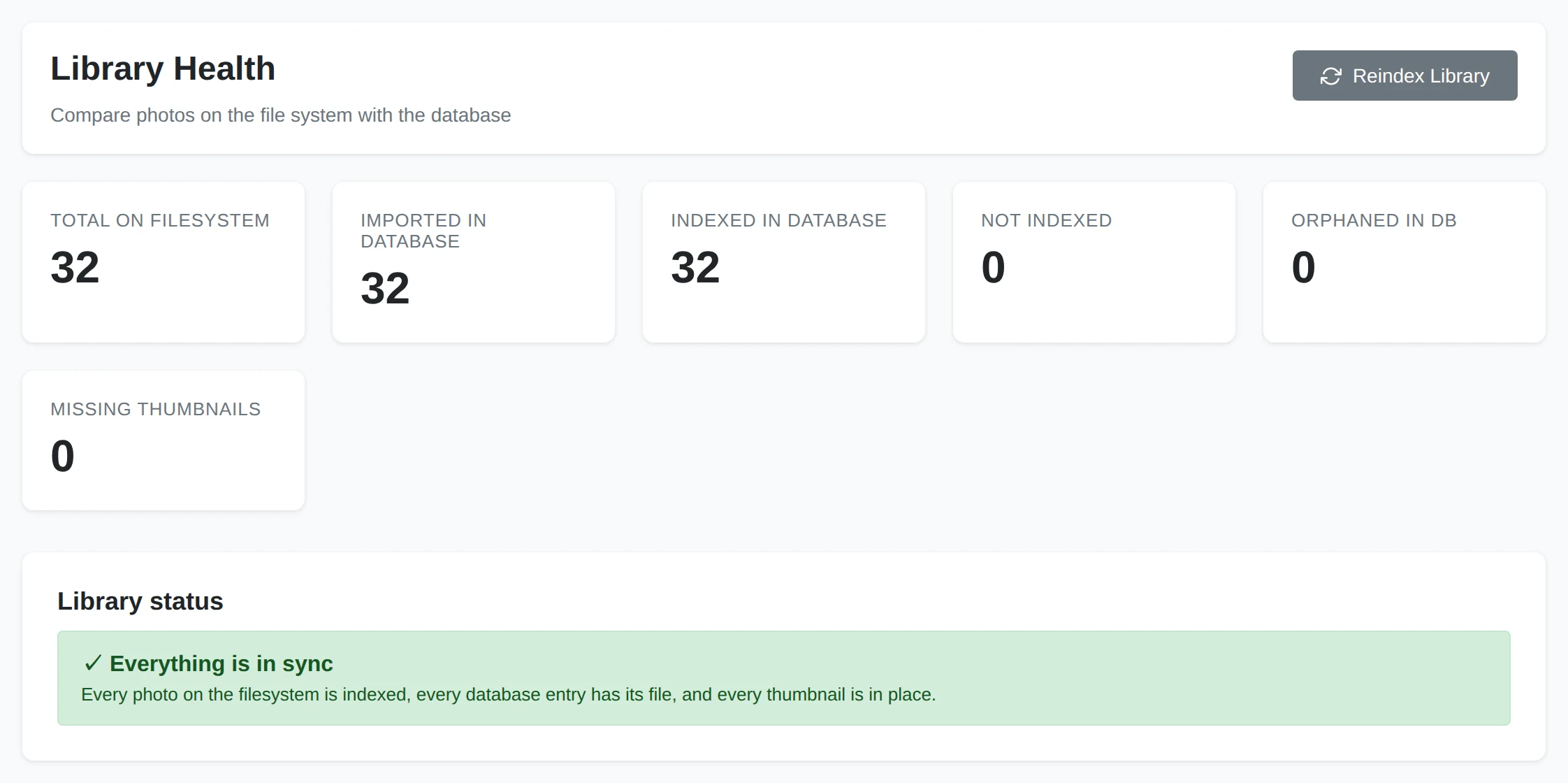 The Library Health page showing the diagnostic library counts and status