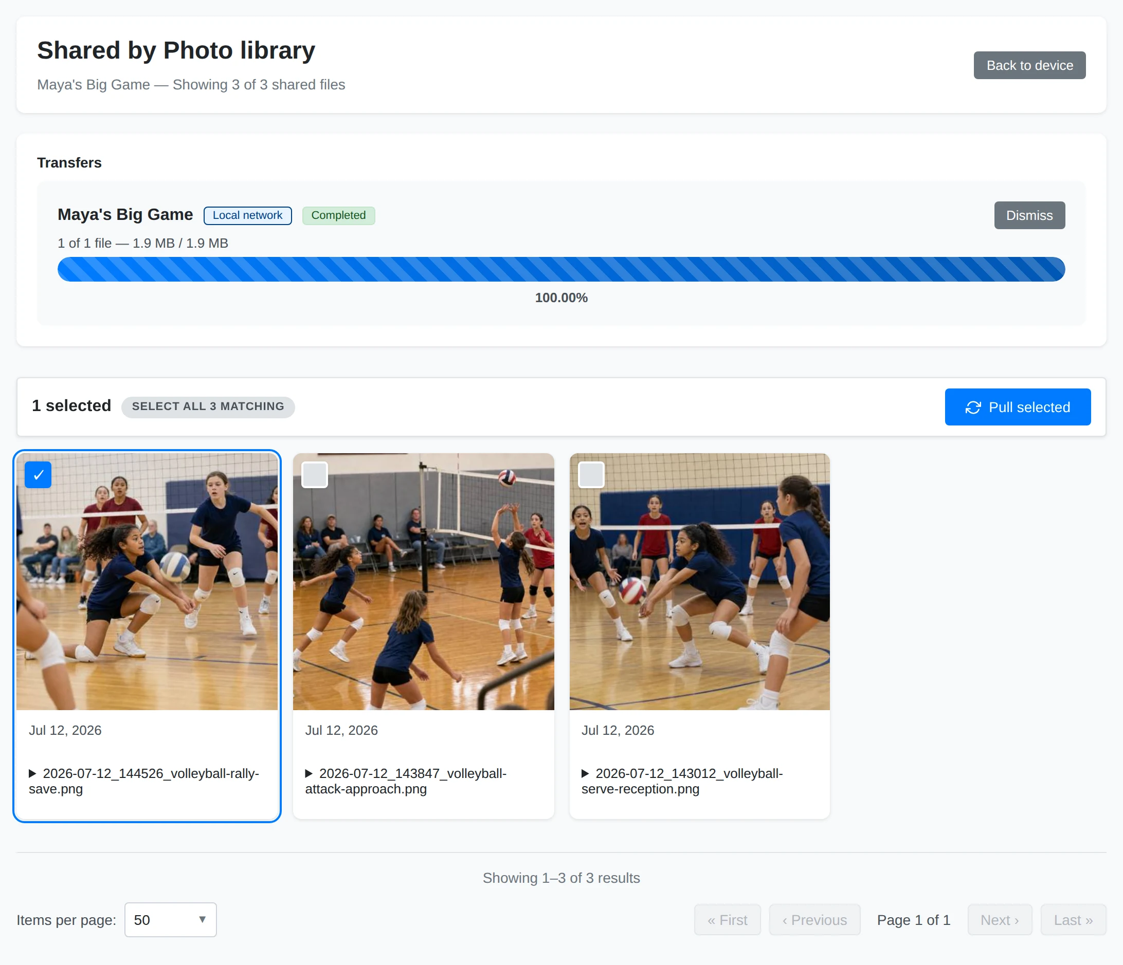 A completed pull above the shared volleyball photos